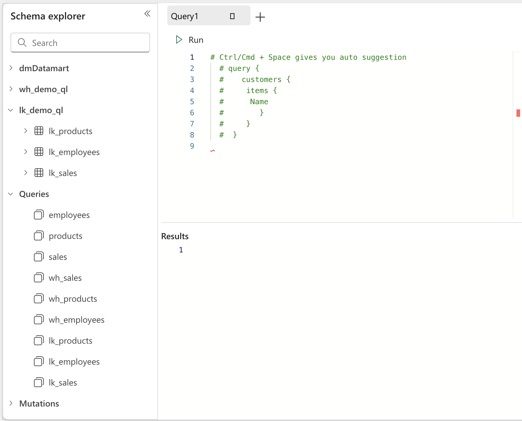 Schema Explorer with multiple data sources